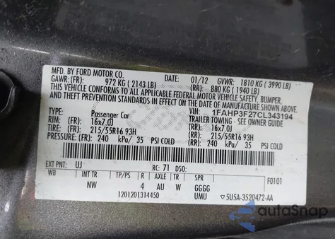 2012 Ford Focus Se from USA, damaged, VIN 1FAHP3F27CL343194